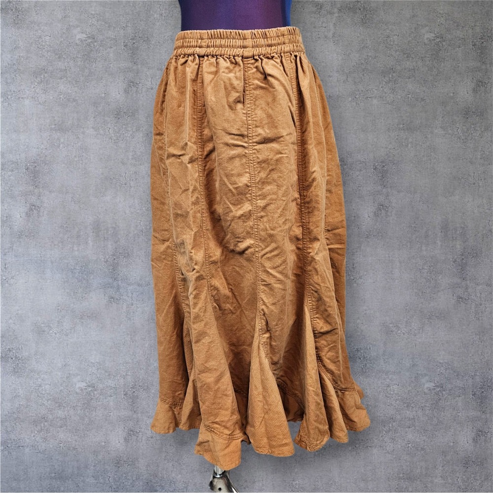 BFA Classics Corduroy Bias‎ Cut Skirt Petite XS Tan Flare Hem Elastic Waist
